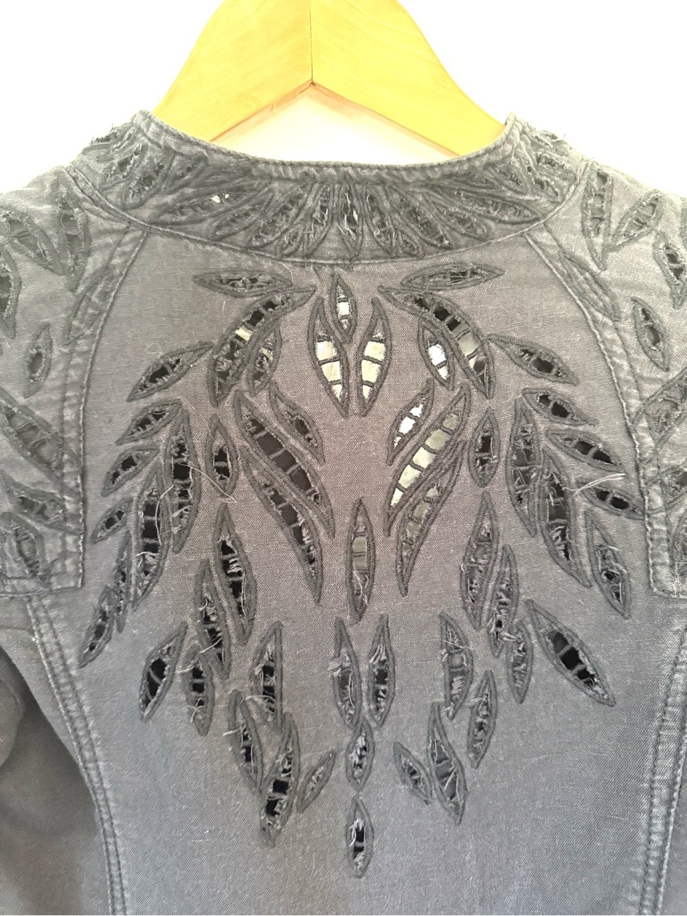 Vintage Free People Linen Crop Lace Moto Jacket Size 2 - Picture 10 of 12